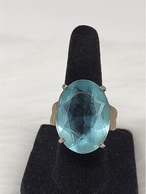 Vintage Sterling Silver Blue Glass Cocktail Ring Sz 6.5
